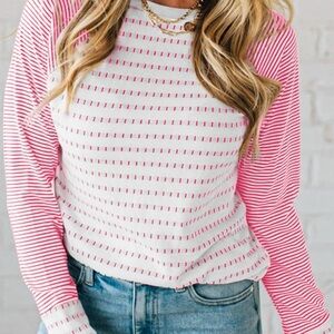 Trendy Boutique Pink and White Long Sleeve Tee